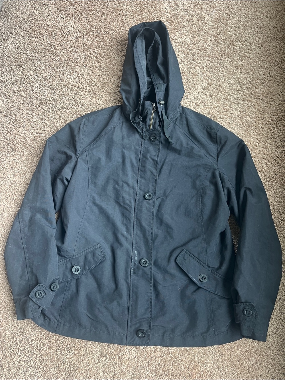Lands End Black Hooded Jacket - Lightweight Weather-Ready Coat Size MP